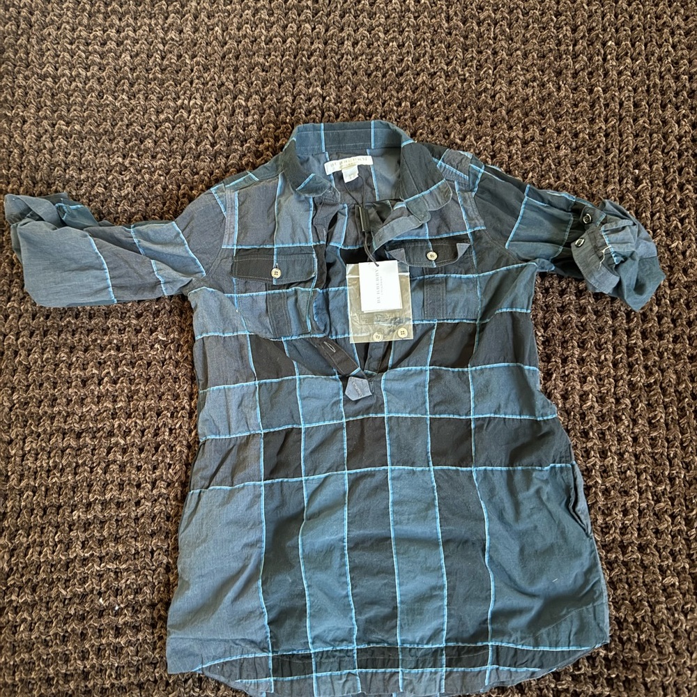 Burberry Black and Blue Plaid Button-Down Shirt
